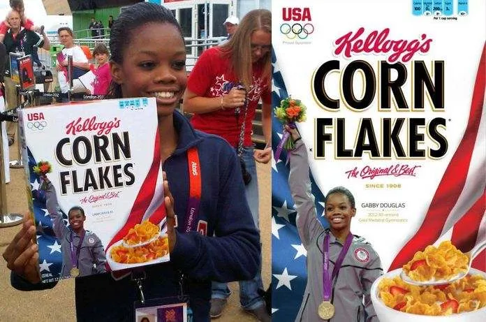 Gabby Douglas on Corn Flakes box